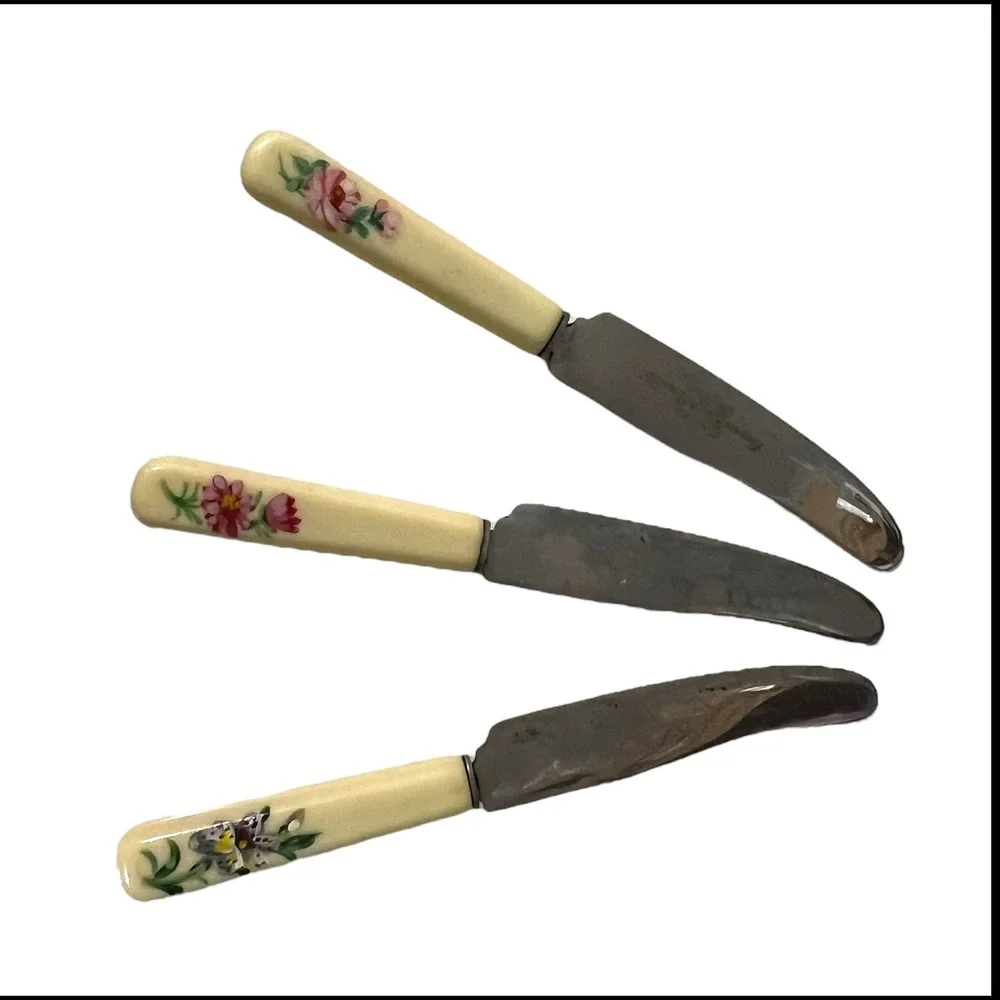 Minatare Set of 6 Vintage Thomas Ward Sheffield Floral Butter Cheese Knives‎